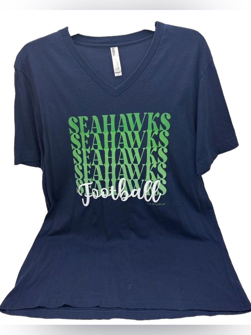 Seattle Seahawks T Shirt Blue Green Sparkly White NFL NWT V Neck Women's Sz L
